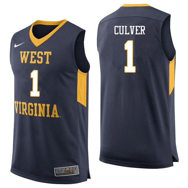 Men #1 Derek Culver West Virginia Mountaineers College Basketball Jerseys Sale-Navy